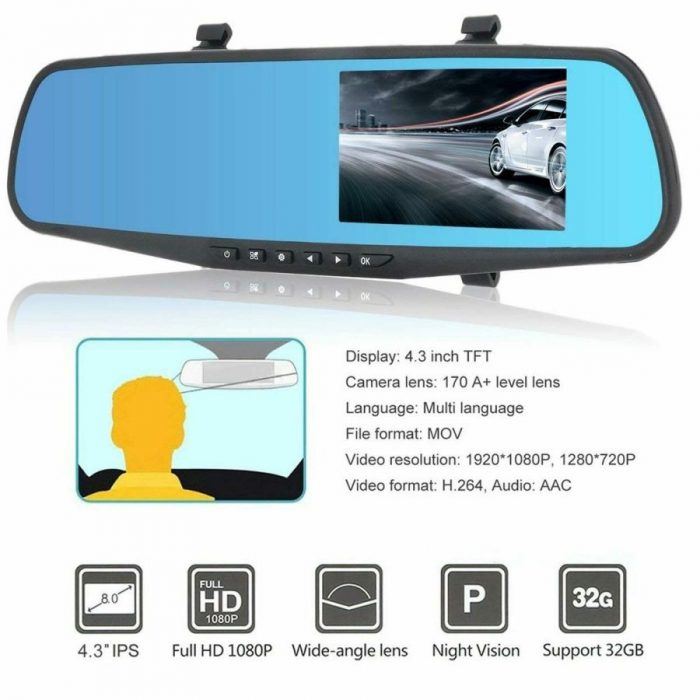 1080P Car DVR camera rear-view mirror Video Recorder Mirror with Night Vision