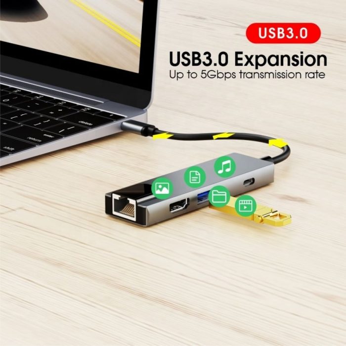 6 in 1 Usb 3.0 USB C Hub Power Adapter