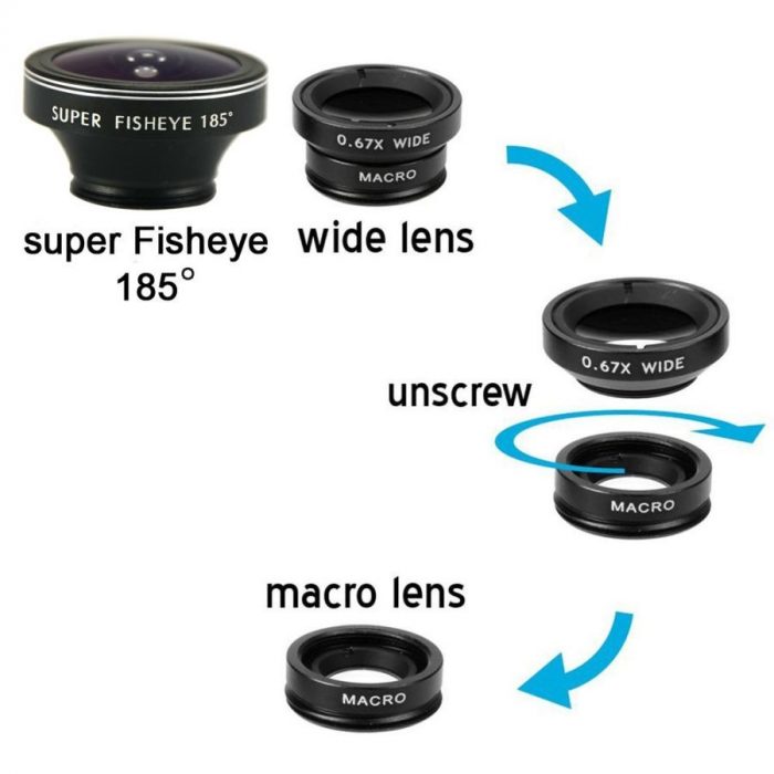 Universal Mobile Phone Camera Wide Lens Angle kit Telescope Zoom Fisheye